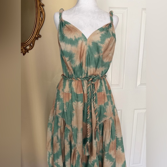 Ulla Johnson Valentina midi-length sundress 100% cotton shibori-inspired W/ belt - Picture 7 of 15